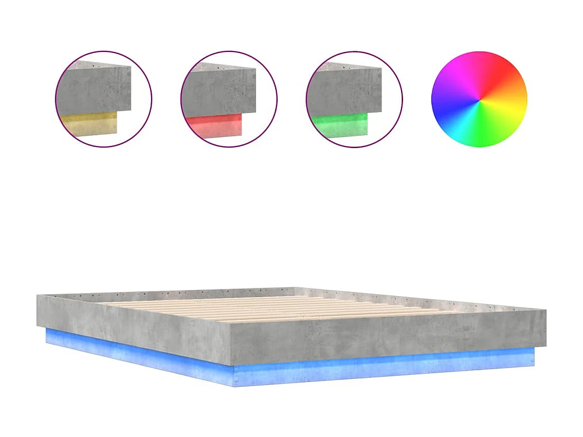 Lit double avec lumières LED gris béton 160x200 cm FR92442