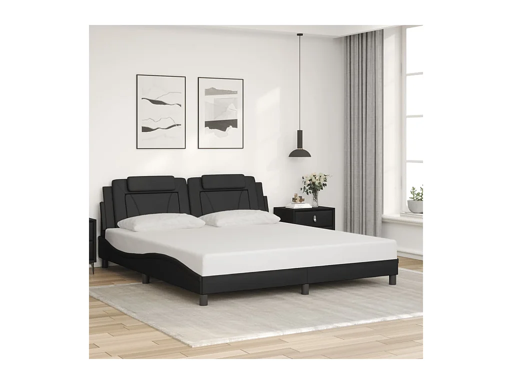Cama c/ cabeceira 180x200cm couro artificial preto PT600589