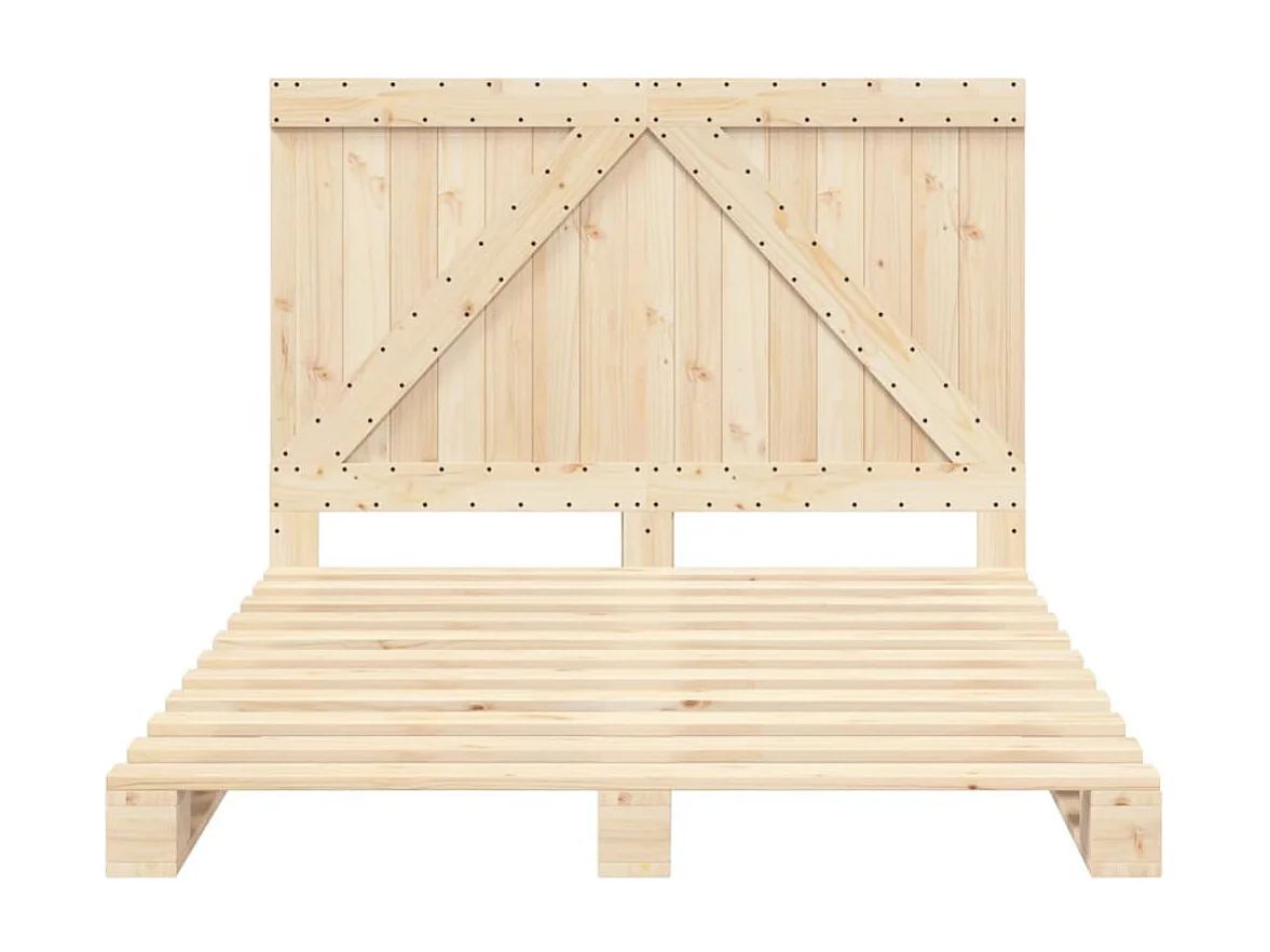 Lit double + tête de lit 140x200 cm bois de pin massif FR25743