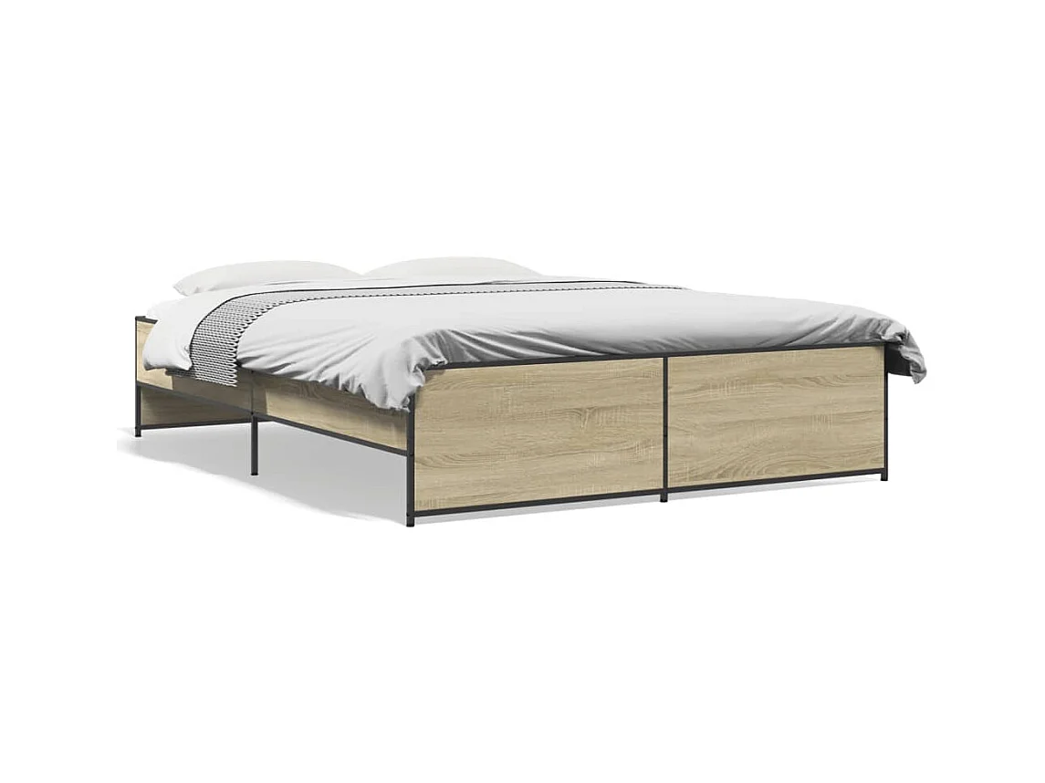 Lit double chêne sonoma 140x200 cm bois d'ingénierie et métal FR58229