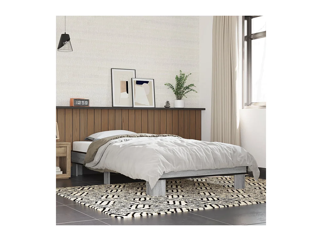 Bedframe bewerkt hout en metaal grijs sonoma eiken 90x200 cm BE636084