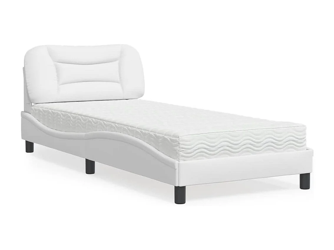 Lit adulte + matelas blanc 90x190 cm similicuir FR44754
