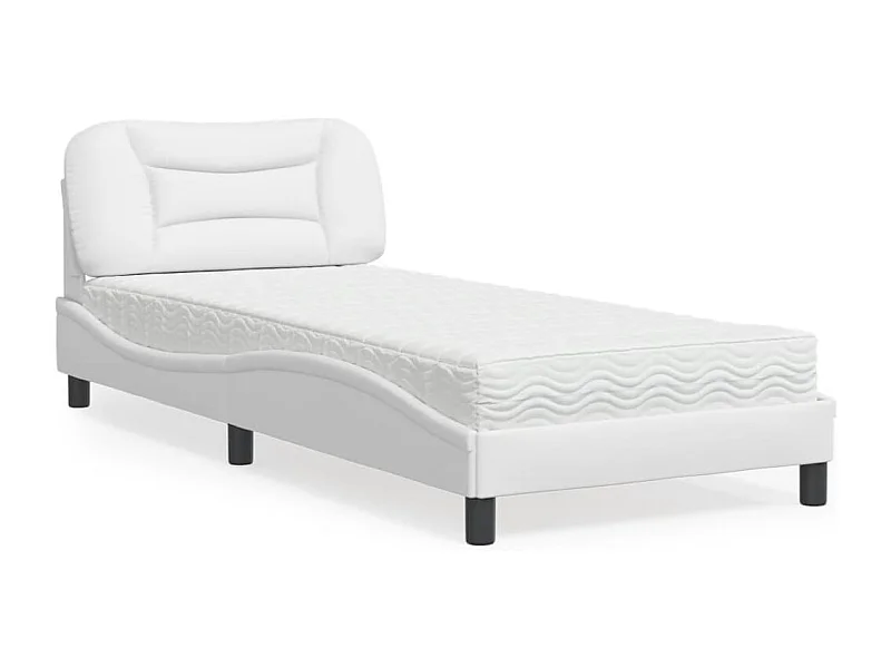 Lit adulte + matelas blanc 90x190 cm similicuir FR44754