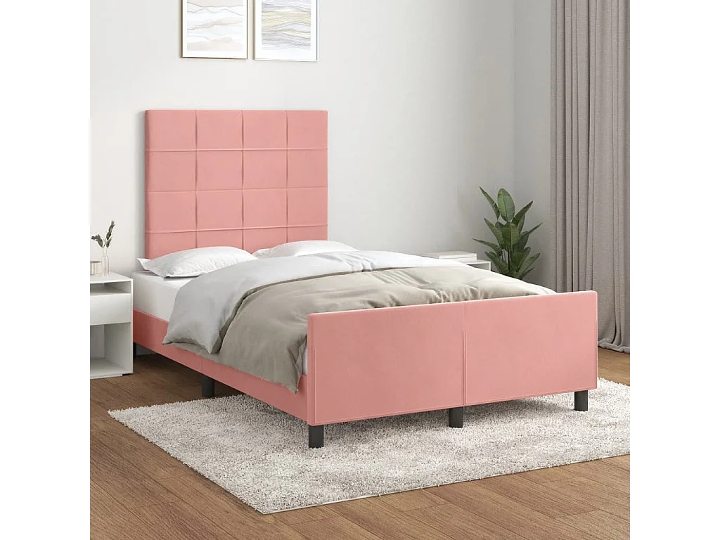 Lit double + tête de lit rose 120x190 cm velours FR66979