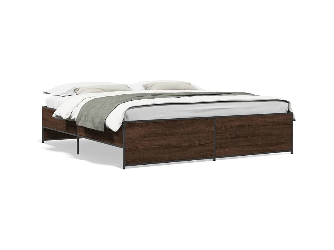 Lit double chêne marron 200x200 cm bois d'ingénierie et métal FR94267