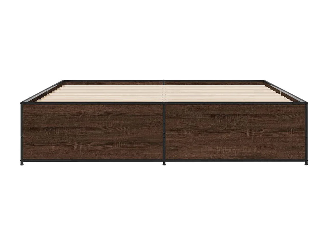 Lit double chêne marron 200x200 cm bois d'ingénierie et métal FR94267