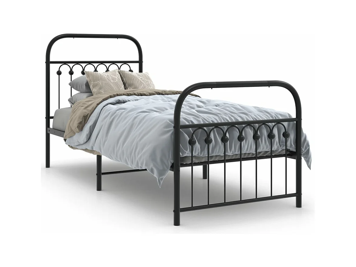 Lit simple métal + tête de lit/pied de lit noir 80x200 cm FR13068