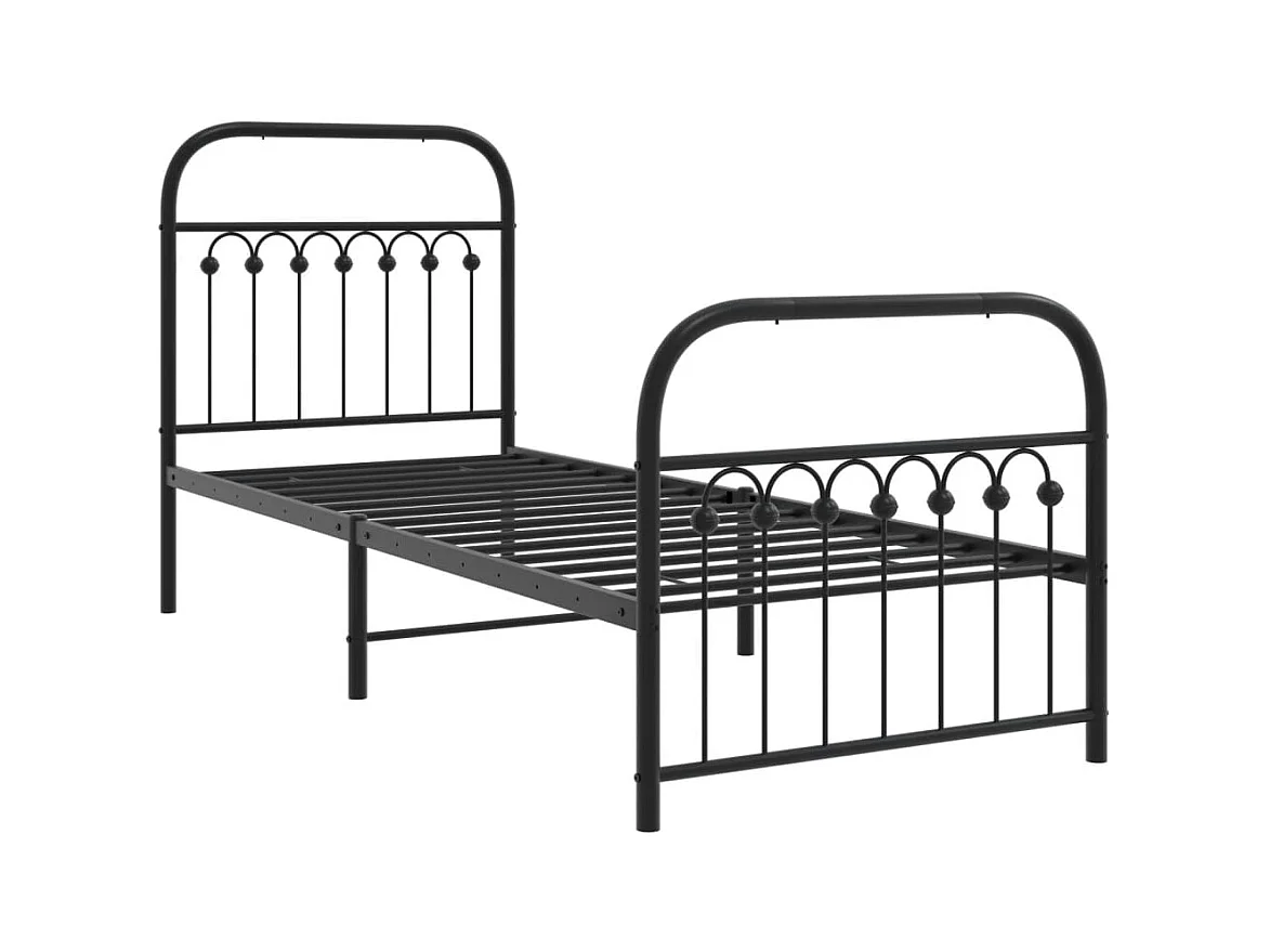 Lit simple métal + tête de lit/pied de lit noir 80x200 cm FR13068