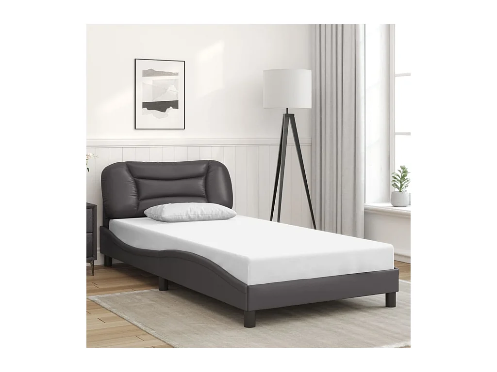 Lit simple + tête de lit Gris 100x200 cm Similicuir FR85506