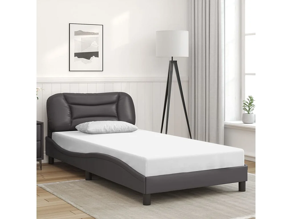 Bedframe met hoofdbord kunstleer grijs 100x200 cm BE707958
