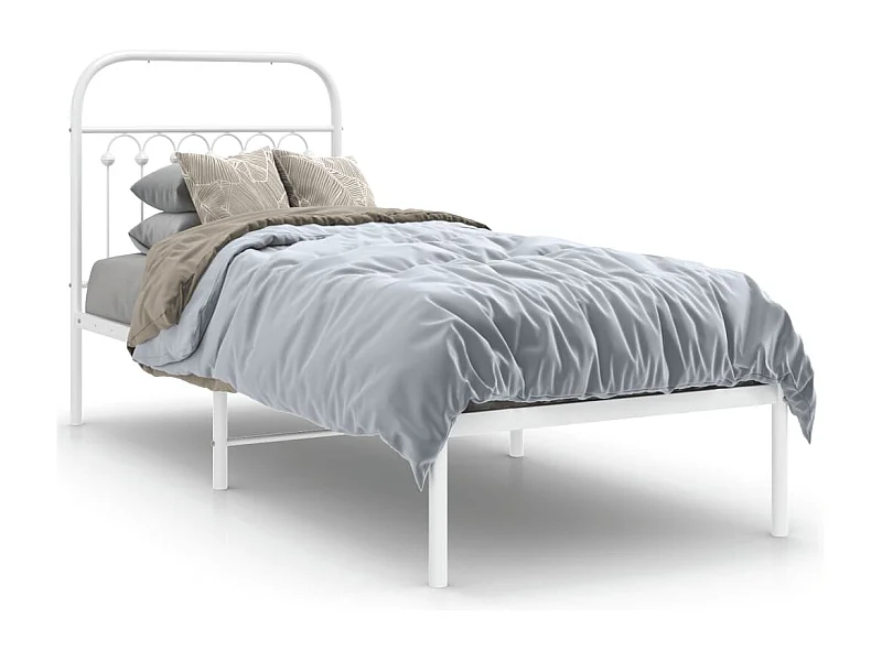 Cama individual- 75x190 cm de metal con cabecero blanco ES121594