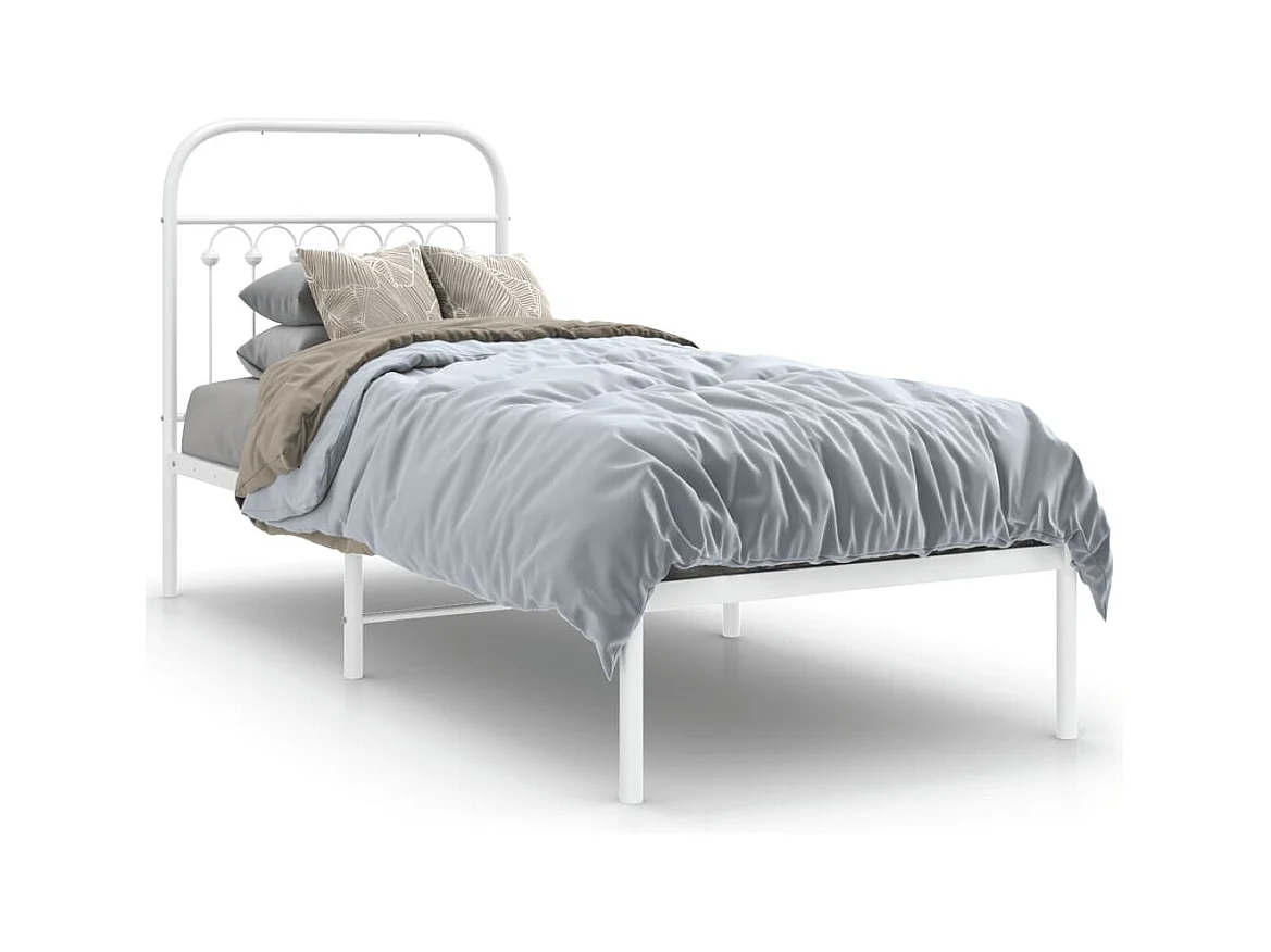 Lit simple métal + tête de lit blanc 75x190 cm FR39687
