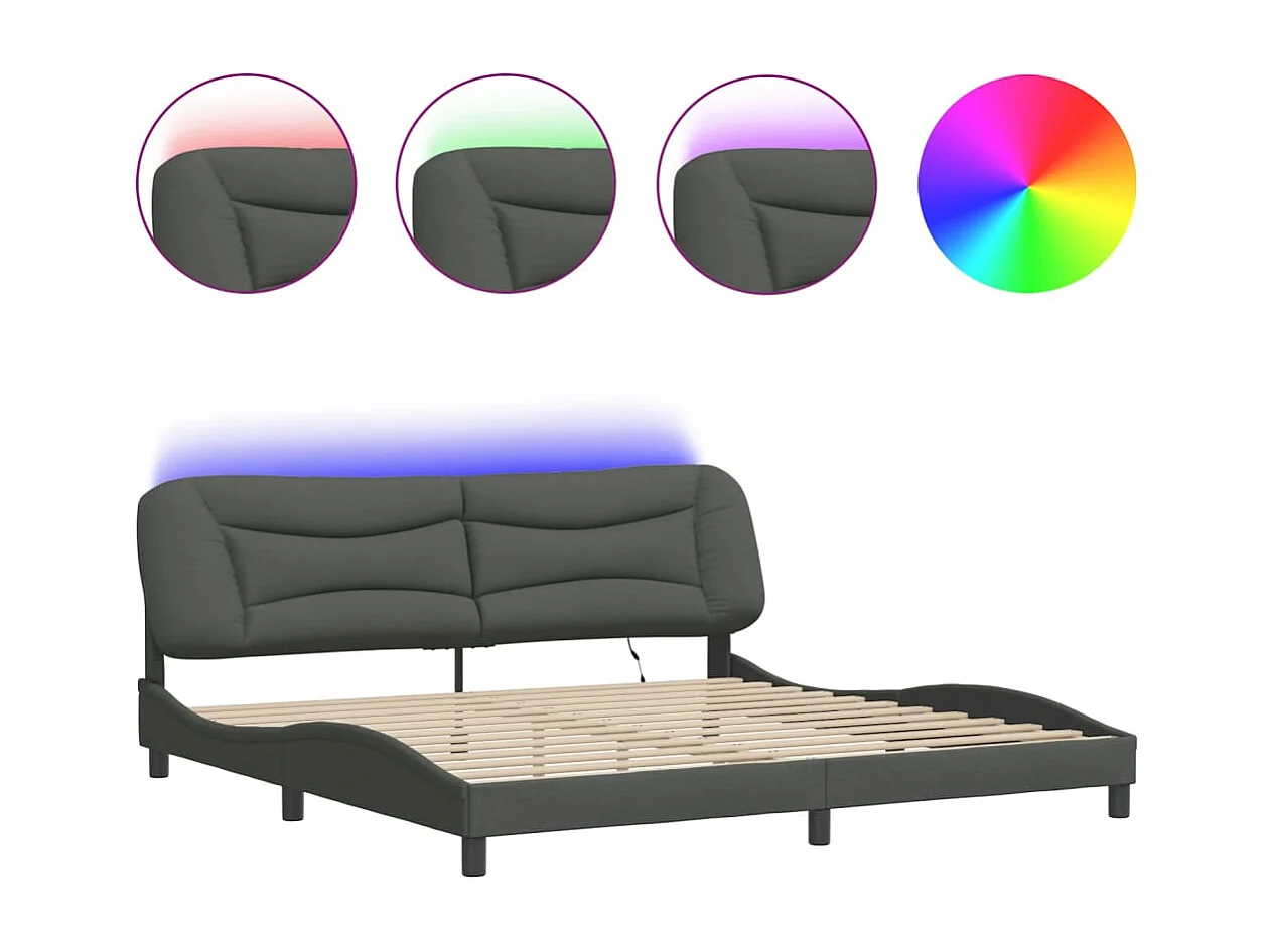 Lit double avec lumières LED gris foncé 200x200 cm tissu FR16349