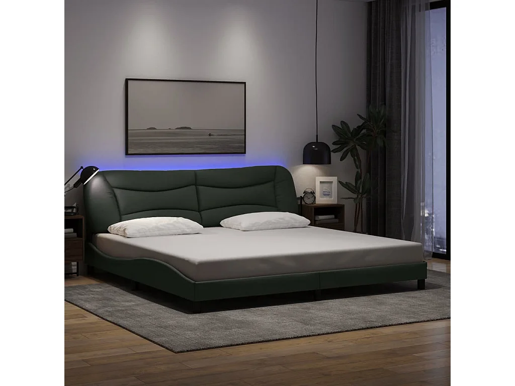 Lit double avec lumières LED gris foncé 200x200 cm tissu FR16349