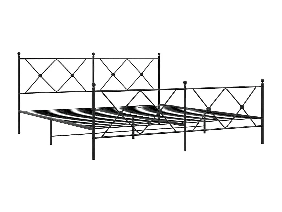Lit double métal + tête de lit/pied de lit noir 183x213 cm FR30110