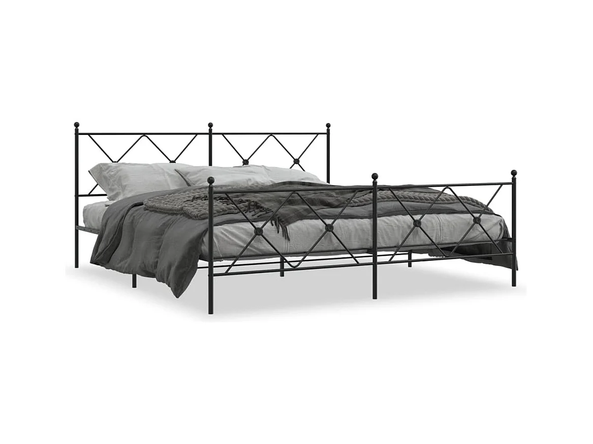 Lit double métal + tête de lit/pied de lit noir 183x213 cm FR30110