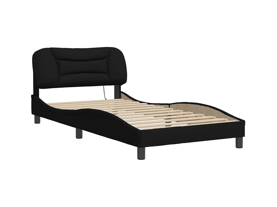 Lit simple avec lumières LED noir 100x200 cm tissu FR67541
