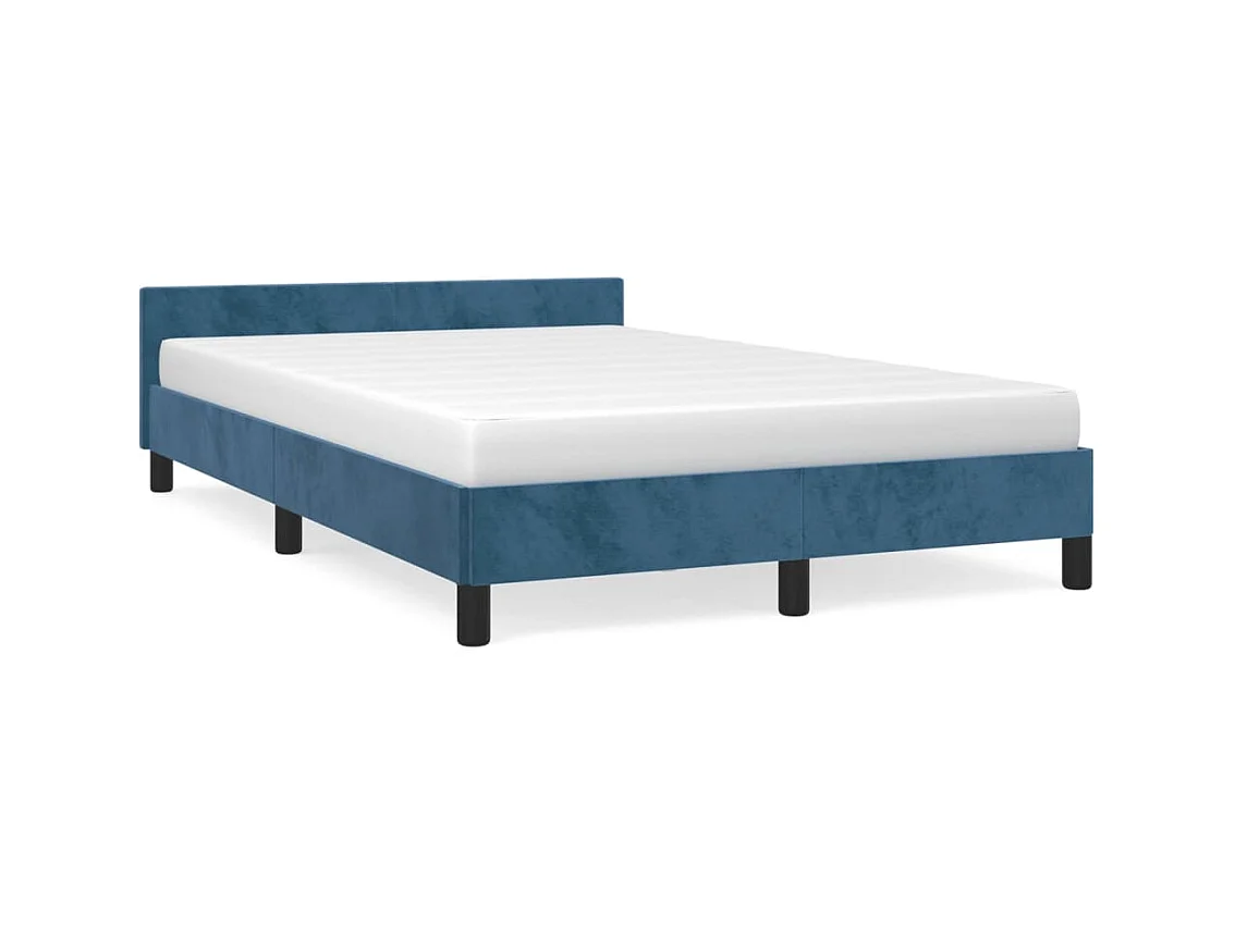 Lit double + tête de lit bleu foncé 120x190 cm velours FR83168