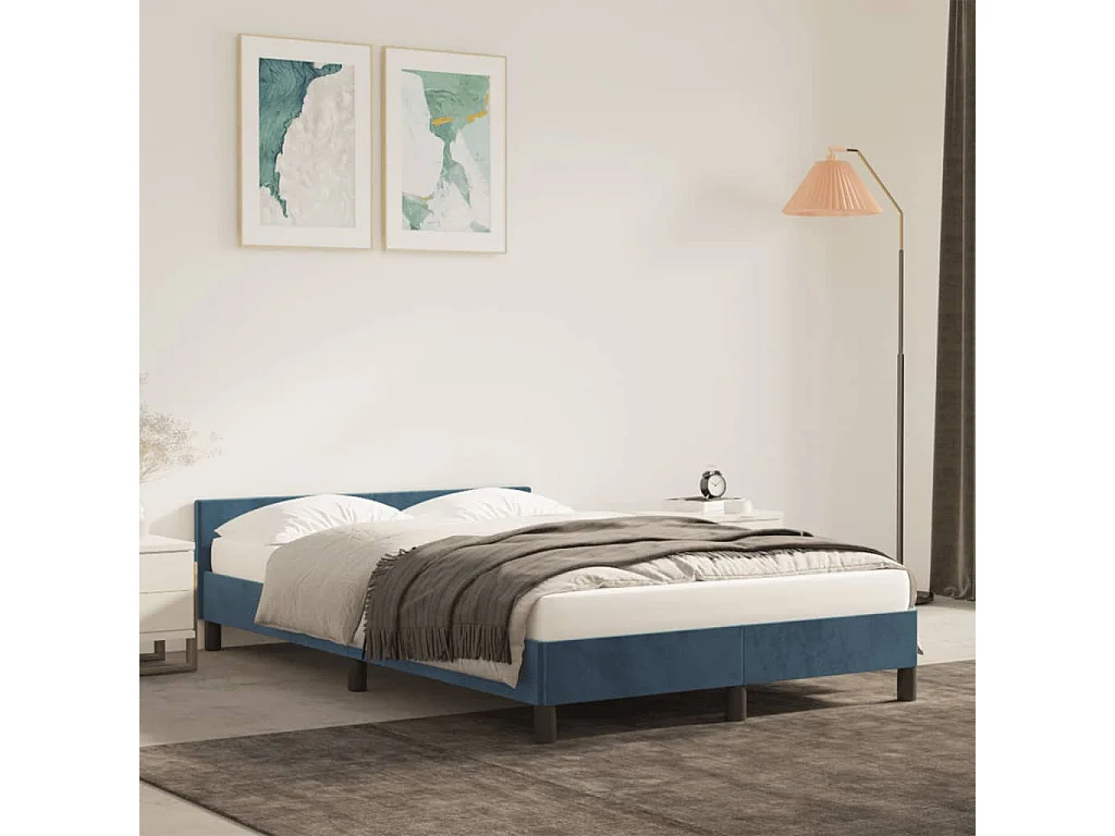 Cama 120x190 cm - con cabecero terciopelo azul oscuro ES866885