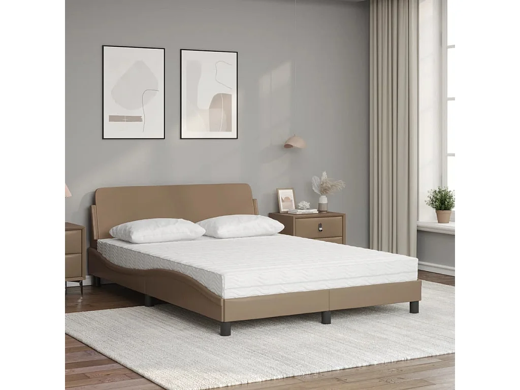 Lit adulte + matelas cappuccino 140x200 cm similicuir FR36581