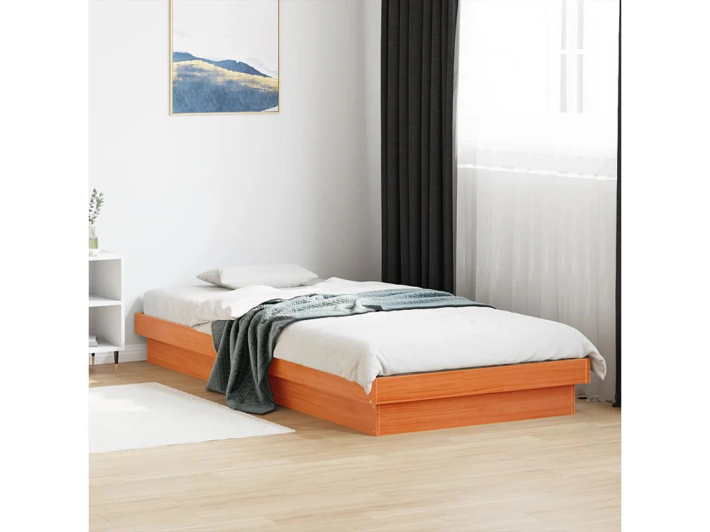 Cama c/ LEDs 90x190 cm pinho maciço castanho mel PT307995