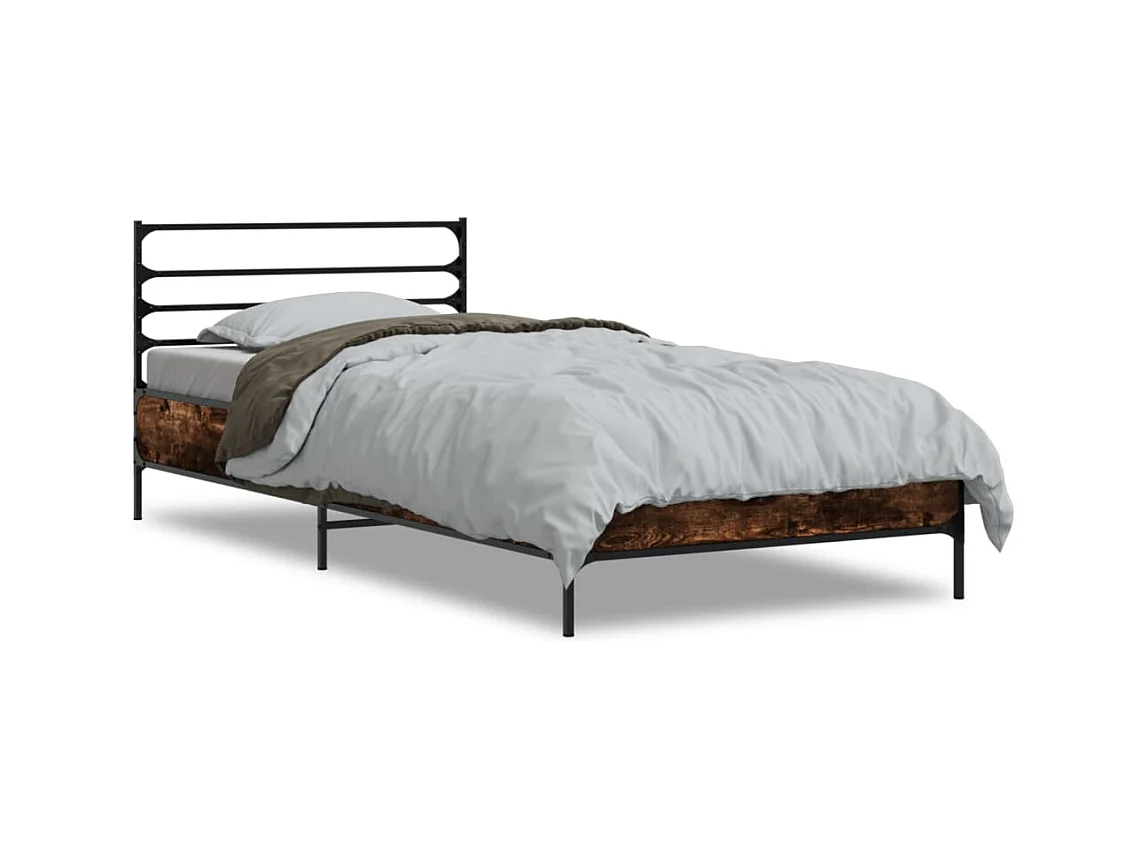 Lit simple chêne fumé 90x190 cm bois d'ingénierie et métal FR30777