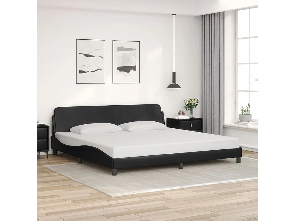 Lit double + tête de lit Noir 200x200 cm Similicuir FR58187