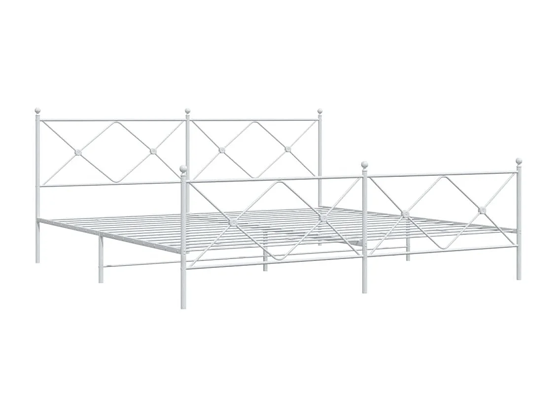 Lit double métal + tête de lit/pied de lit blanc 200x200cm FR34354