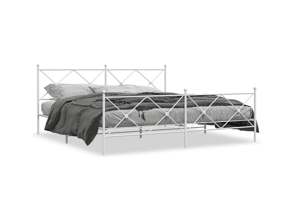Lit double métal + tête de lit/pied de lit blanc 200x200cm FR34354