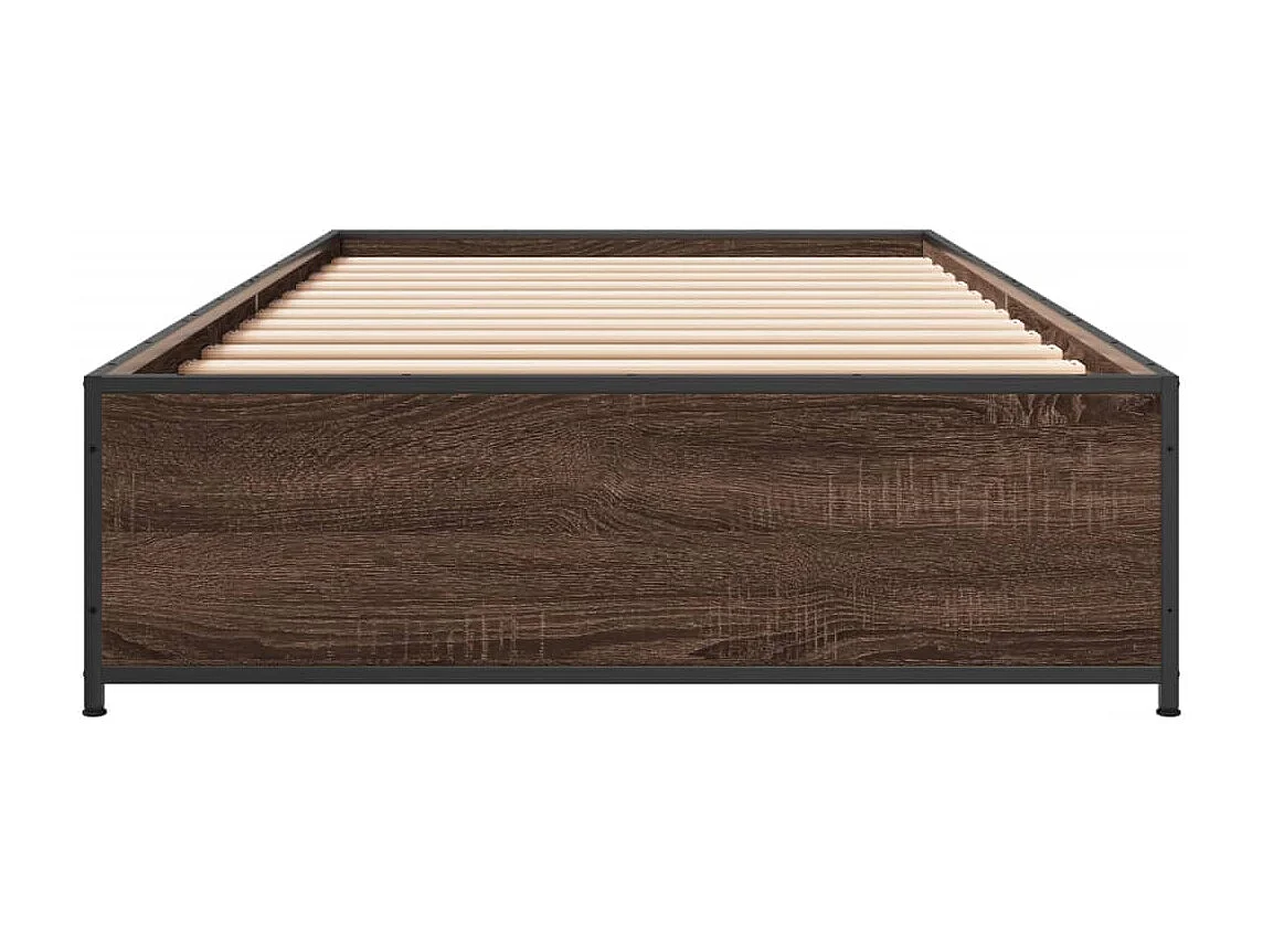 Lit simple chêne marron 90x190 cm bois d'ingénierie et métal FR34263