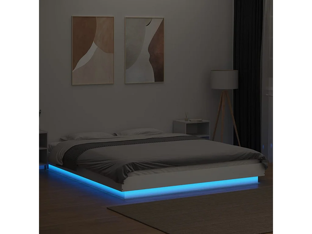 Lit double avec lumières LED blanc 150x200 cm FR39841