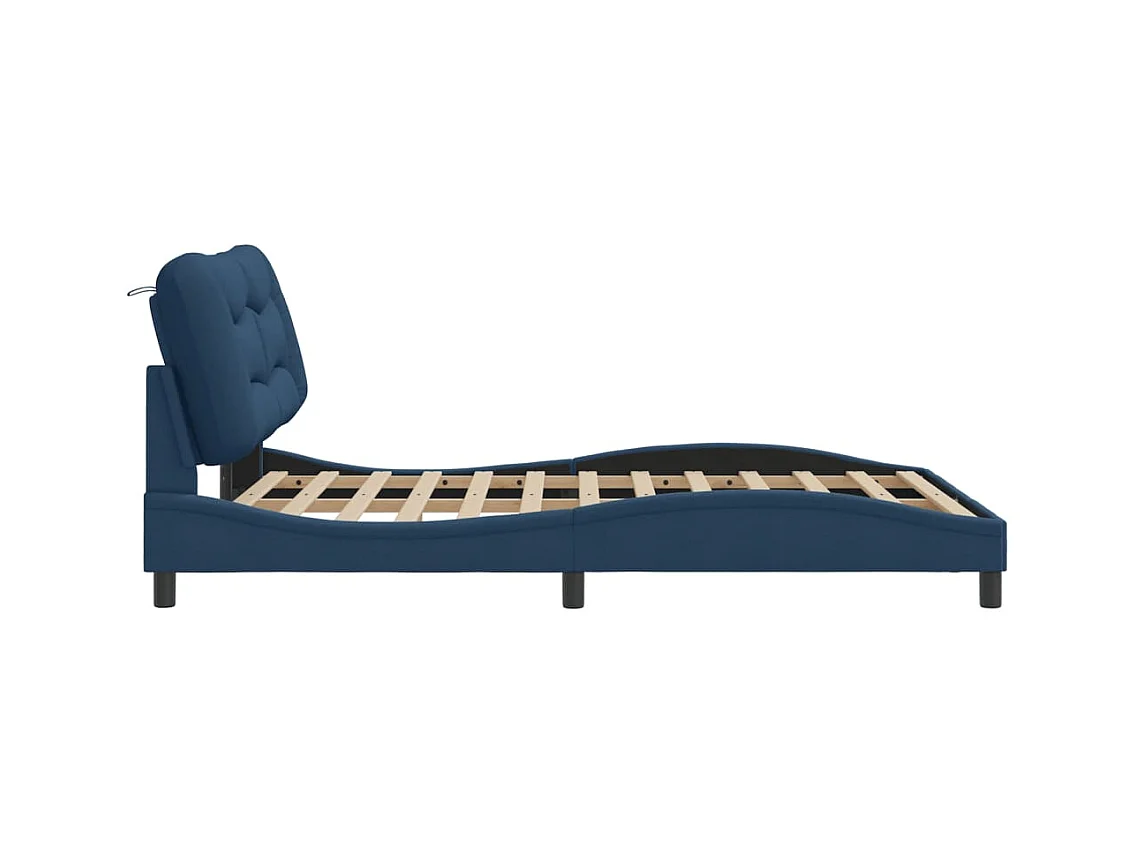 Lit double + tête de lit Bleu 120x200 cm Tissu FR62025