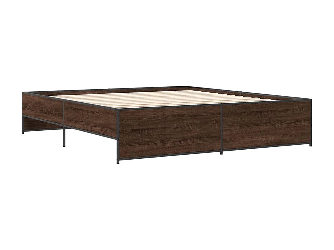 Cama 180x200 cm - madera ingeniería metal marrón roble ES399194