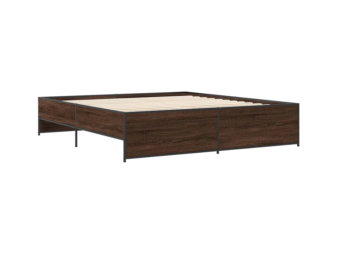 Lit double chêne marron 180x200 cm bois d'ingénierie et métal FR14790