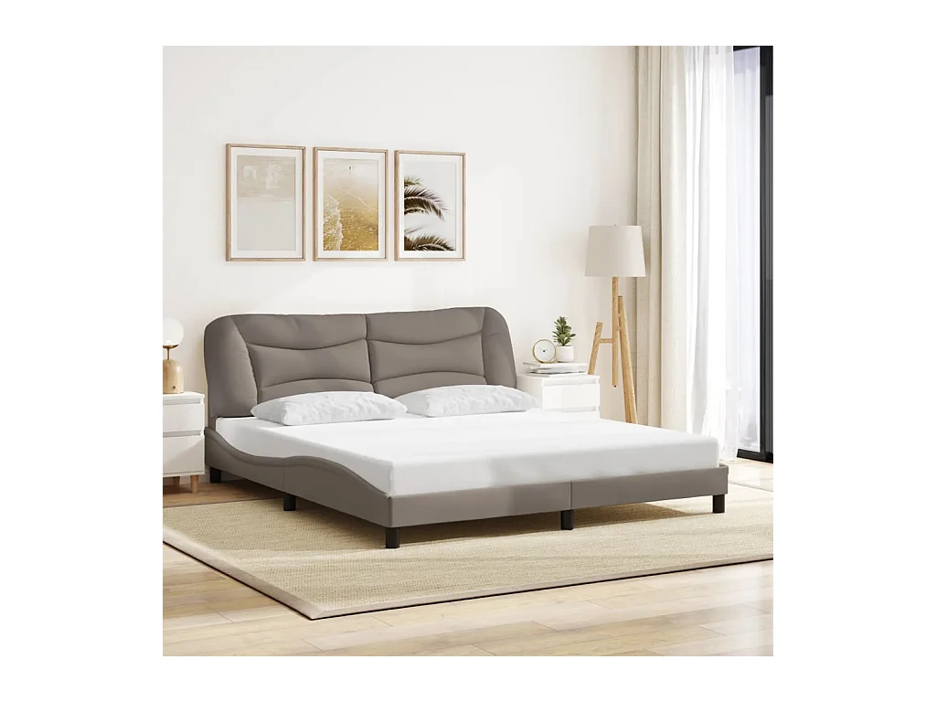 Lit double + tête de lit Taupe 180x200 cm Tissu FR28688