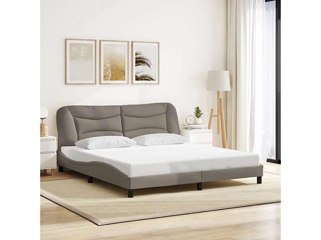 Lit double + tête de lit Taupe 180x200 cm Tissu FR28688