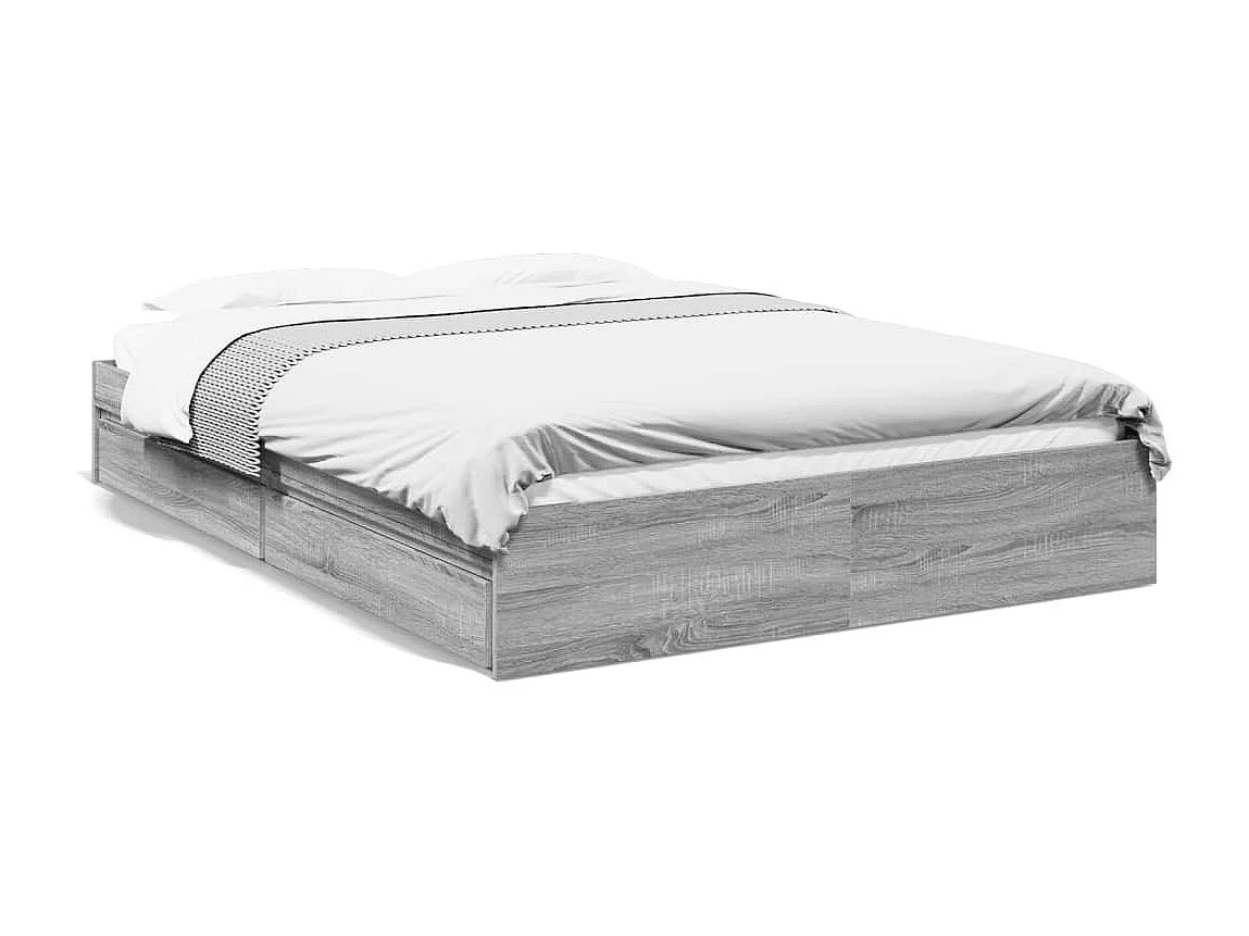 Lit double à tiroirs sonoma gris 160x200 cm bois d'ingénierie FR55017