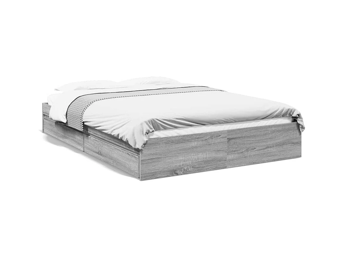 Bedframe met lades bewerkt hout grijs sonoma eiken 160x200 cm BE534775