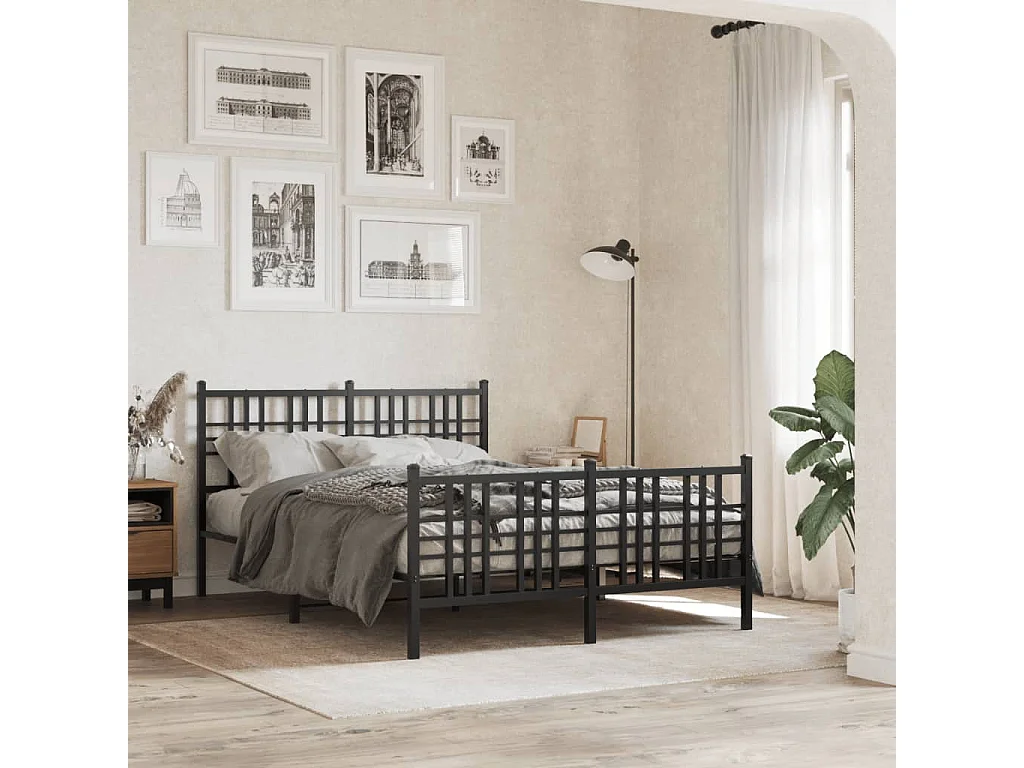 Bedframe met hoofd- en voeteneinde metaal zwart 140x200 cm BE754735