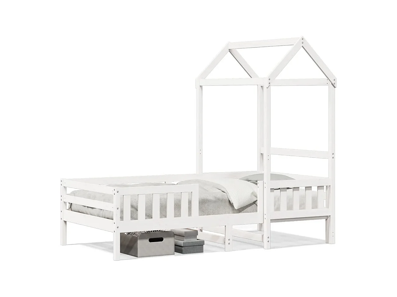 Lit simple avec toit blanc 100x200 cm bois de pin massif FR15975