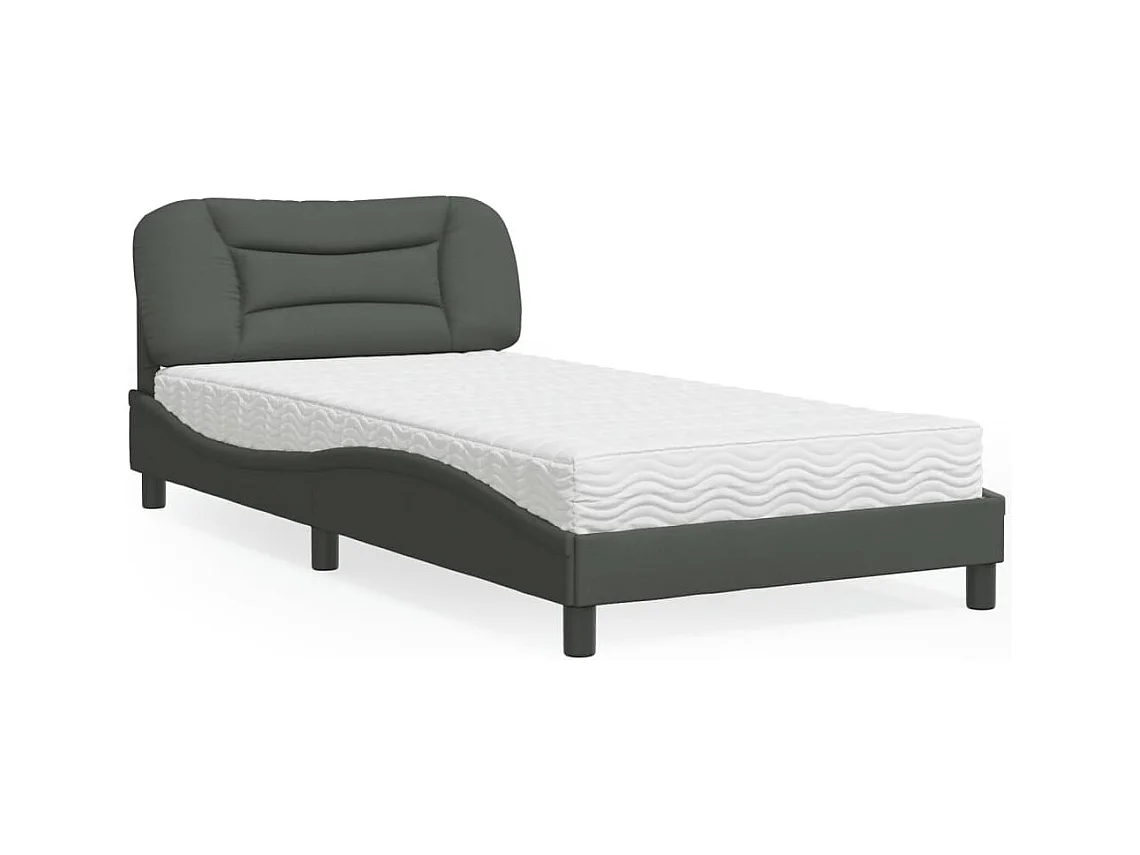 Lit adulte + matelas gris foncé 100x200 cm tissu FR94860