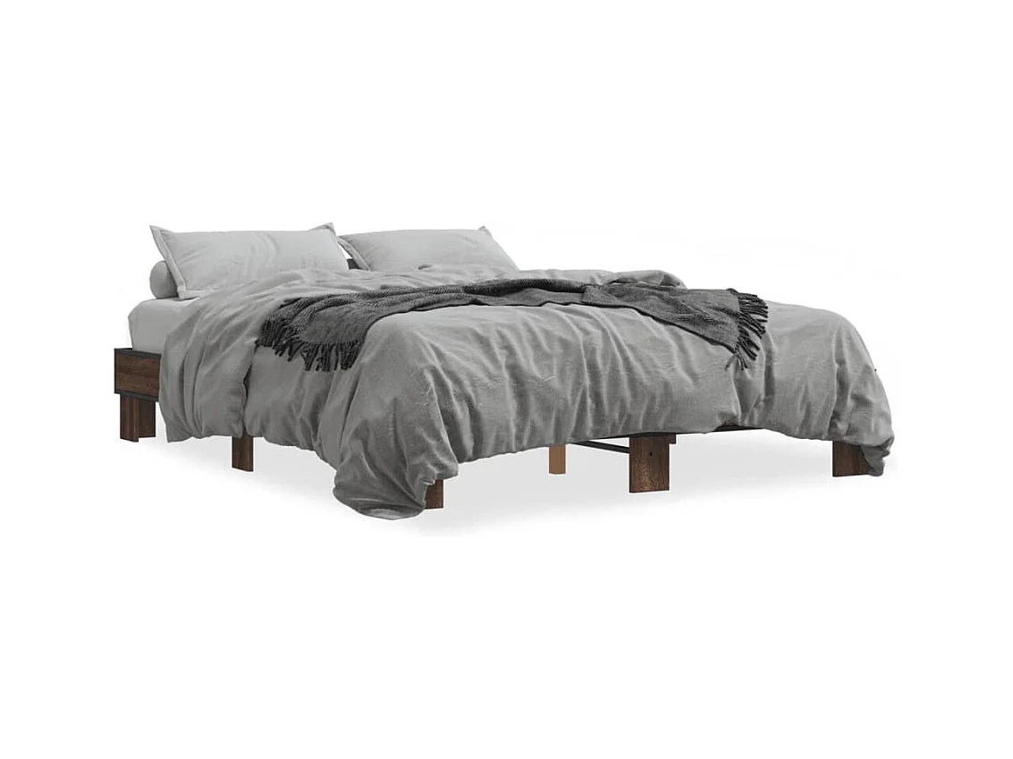 Bedframe bewerkt hout metaal bruin eikenkleur 150x200 cm BE139645