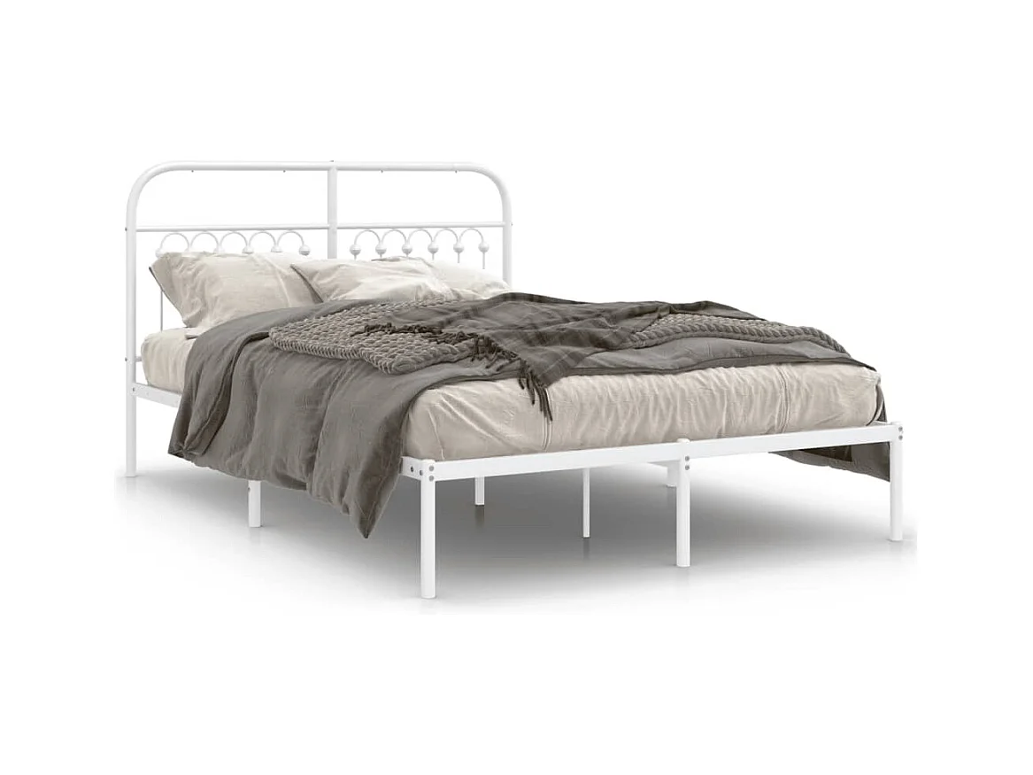 Lit double métal + tête de lit blanc 135x190 cm FR41964