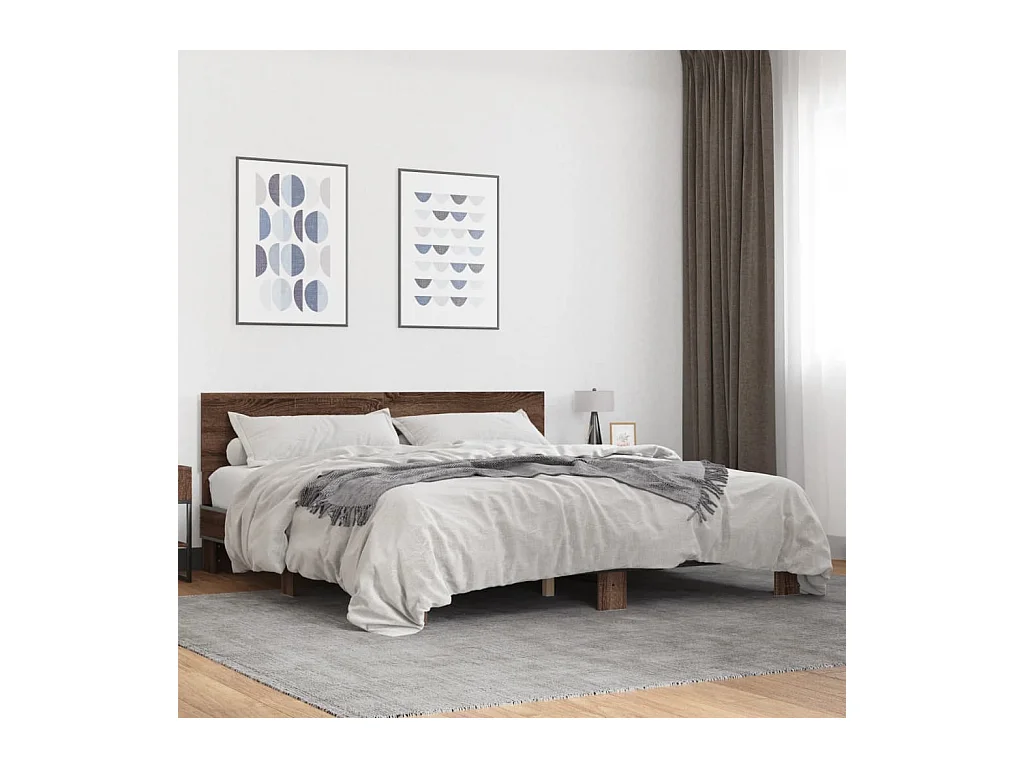 Bedframe bewerkt hout metaal bruin eikenkleur 180x200 cm BE440660