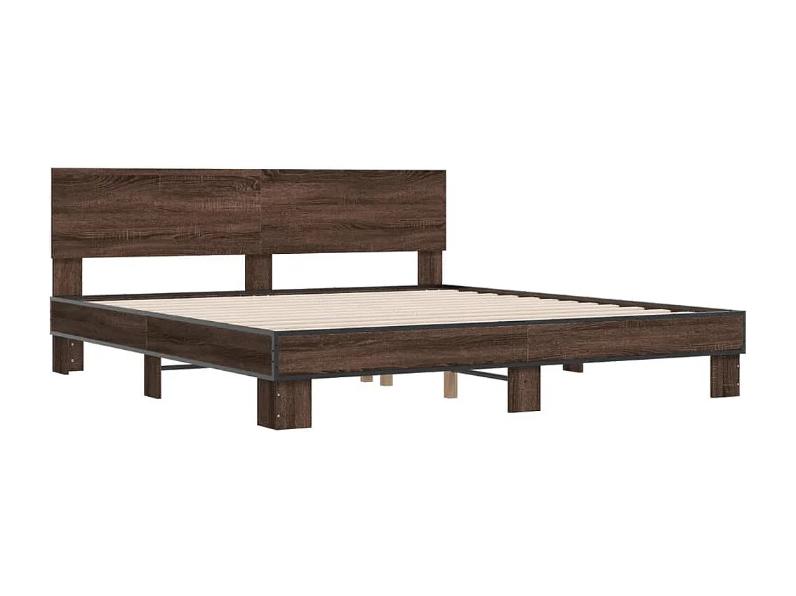Bedframe bewerkt hout metaal bruin eikenkleur 180x200 cm BE440660