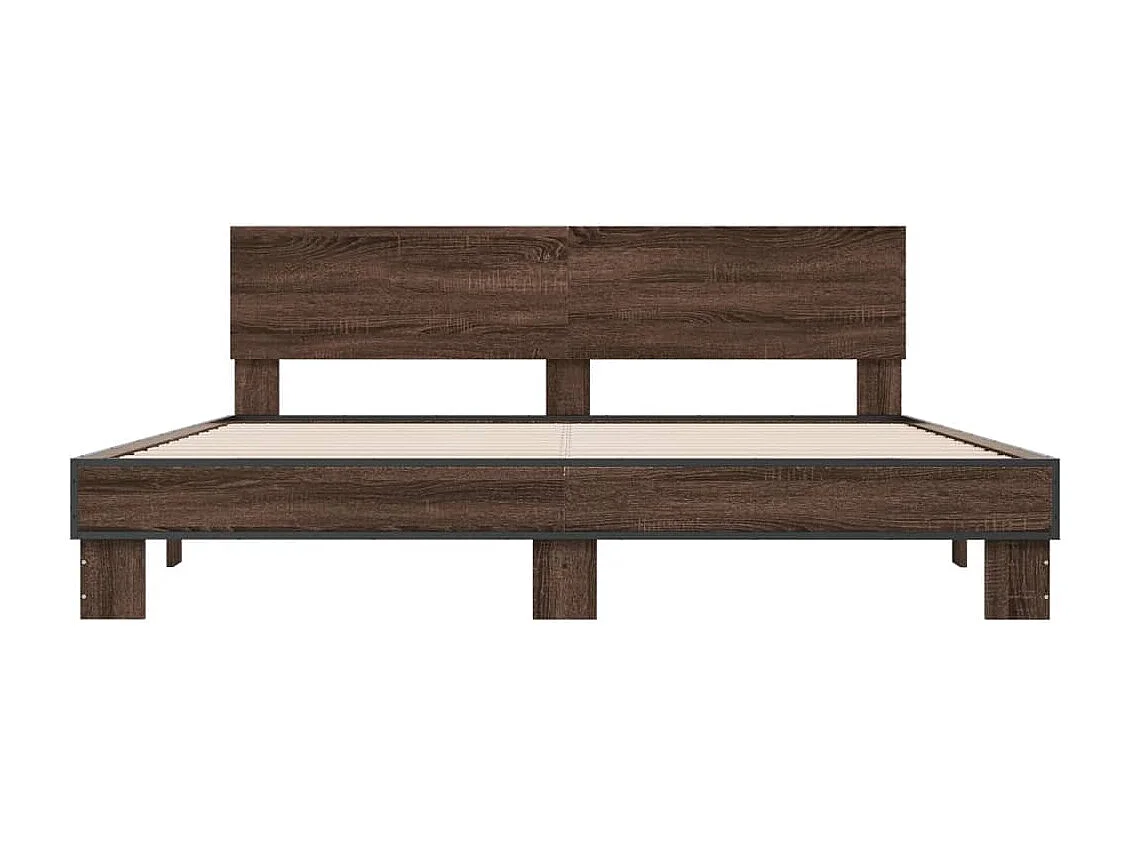 Bedframe bewerkt hout metaal bruin eikenkleur 180x200 cm BE440660