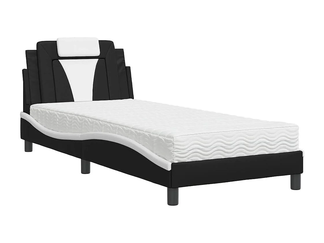 Lit adulte + matelas noir et blanc 90x200 cm similicuir FR61324