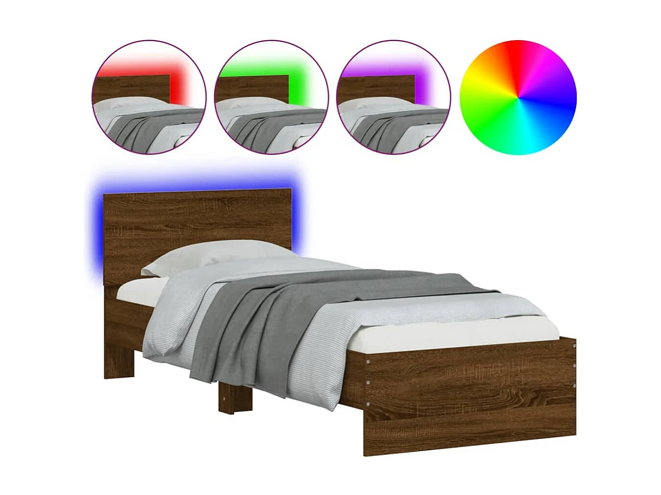 Lit simple tête de lit et lumières LED chêne marron 75x190 cm FR29847