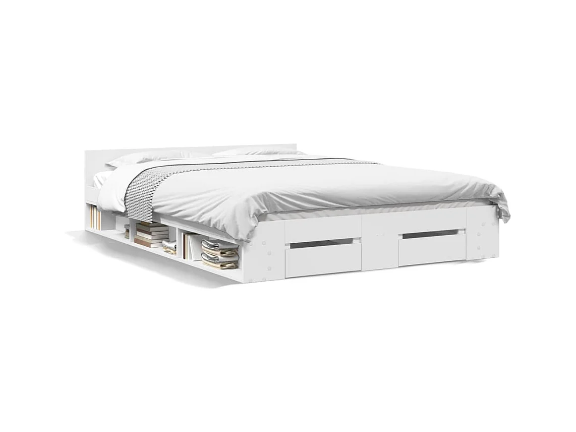 Lit double avec tiroirs blanc 135x190 cm bois d'ingénierie FR72515