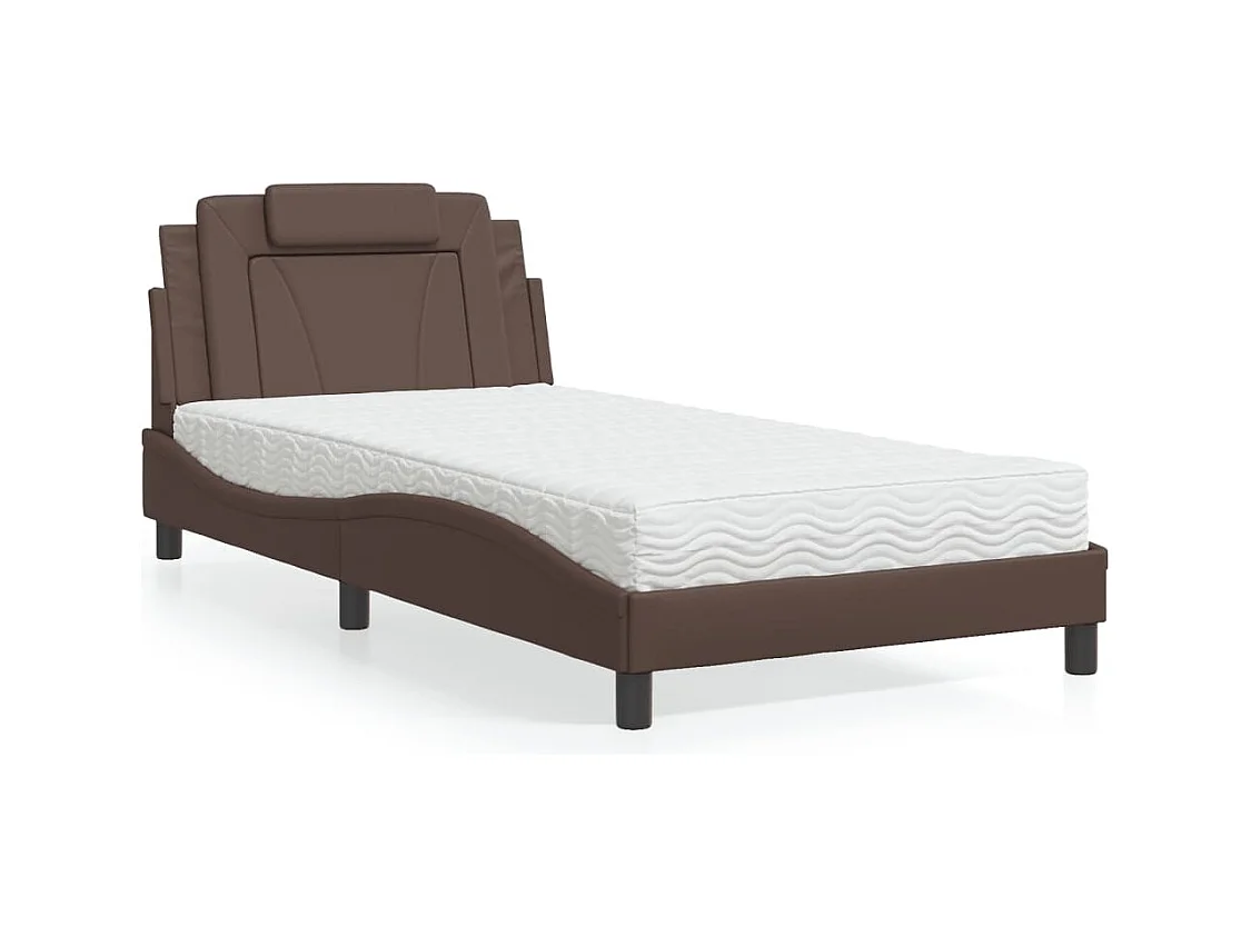 Cama com colchão 100x200 cm couro artificial castanho PT133778